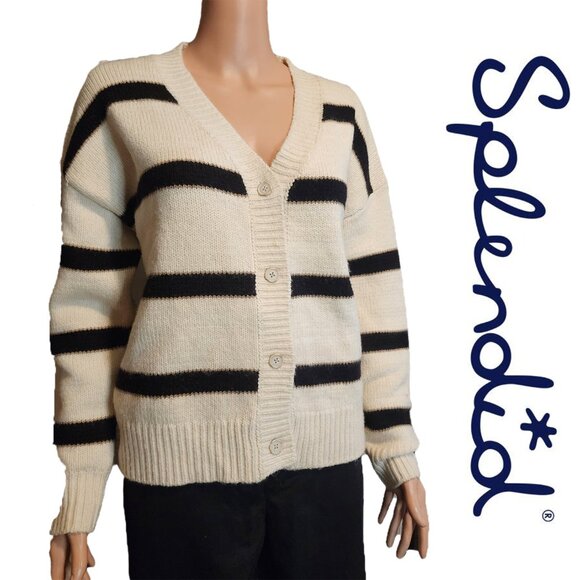 Splendid Kendall Stripe Cardigan NWOT Black & White Med - Picture 1 of 11
